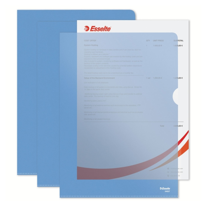 Insteekmap L-model Esselte standaard A4 0.11mm PP blauw 100 stuks