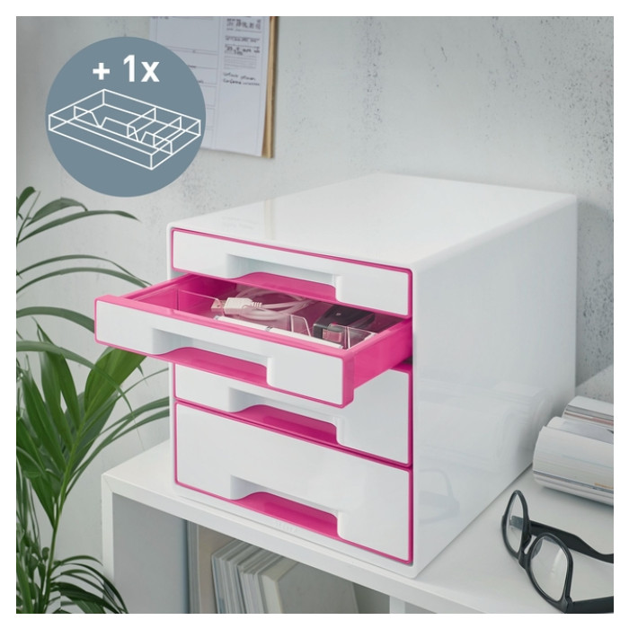 Ladenblok Leitz WOW 4 laden wit/roze