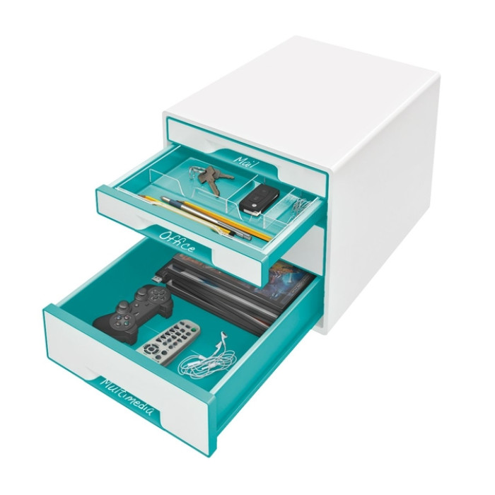 Ladenblok Leitz WOW 4 laden wit/ijsblauw