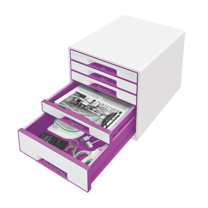 Ladenblok Leitz WoW 5 laden wit/paars