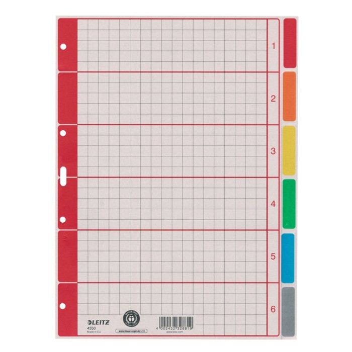 Tabbladen Leitz 4-gaats 4350 6-delig grijs karton