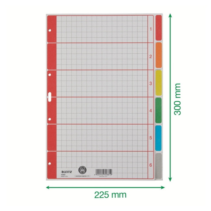 Tabbladen Leitz 4-gaats 4350 6-delig grijs karton