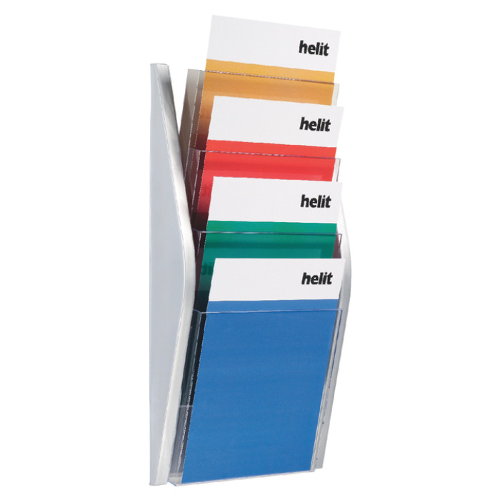 Folderhouder Helit wand 4x A4 zilver