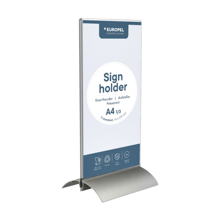 Kaarthouder Europel T-standaard 1/3 A4 staand acryl / aluminium