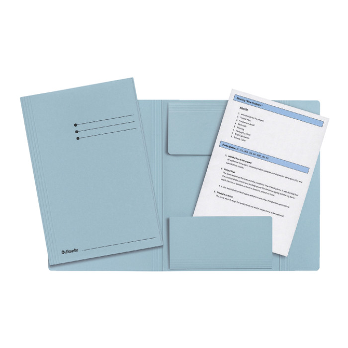Dossiermap Esselte folio 3 kleppen manilla 275gr blauw