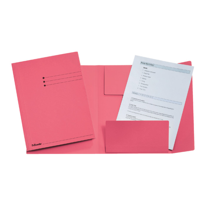 Dossiermap Esselte folio 3 kleppen manilla 275gr roze