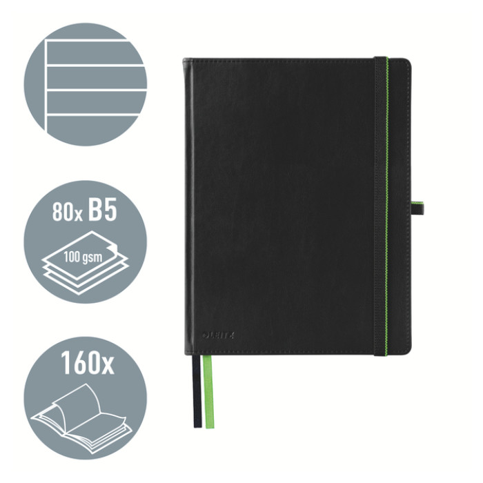 Notitieboek Leitz Complete 187x242mm lijn 160 pagina's 100gr zwart
