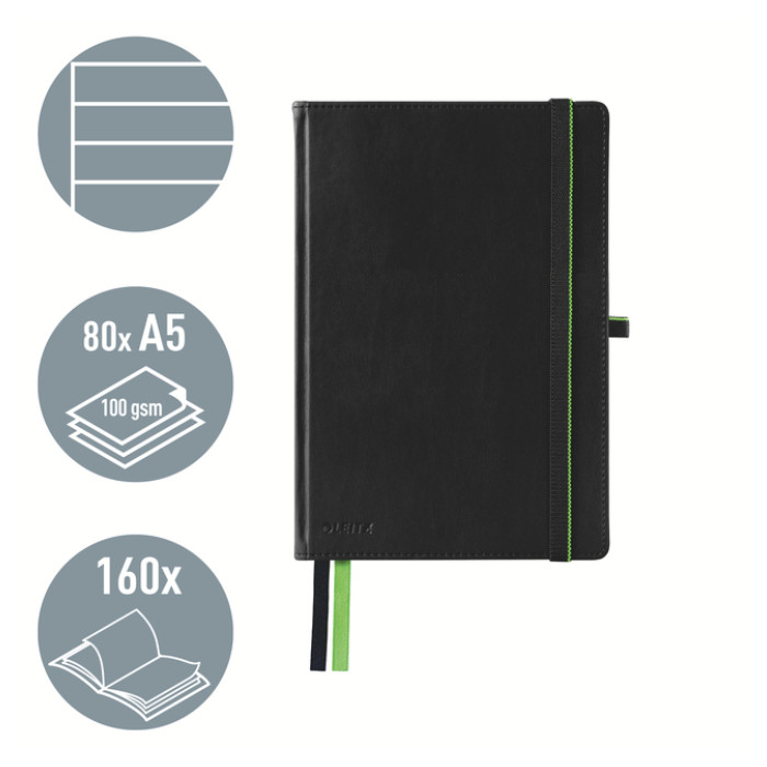 Notitieboek Leitz Complete A5 lijn 160 pagina's 100gr zwart