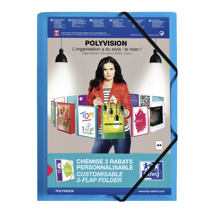 Elastomap Oxford Polyvision A4 met insteektas 3 kleppen PP blauw