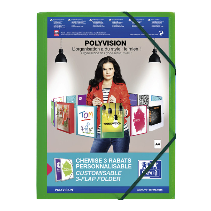 Elastomap Oxford Polyvision A4 met insteektas 3 kleppen PP groen