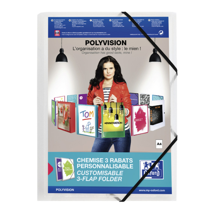 Elastomap Oxford Polyvision A4 met insteektas 3 kleppen PP transparant
