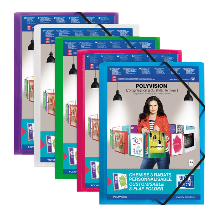 Elastomap Oxford Polyvision A4 met insteektas 3 kleppen PP assorti