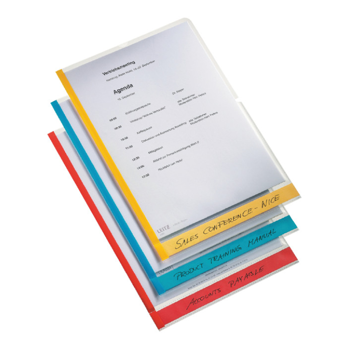 Insteekmap L-model Leitz premium A4 0.15mm PP gekleurde rand transparant 6 stuks