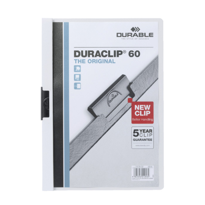 Klemmap Durable Duraclip A4 6mm 60 vellen wit