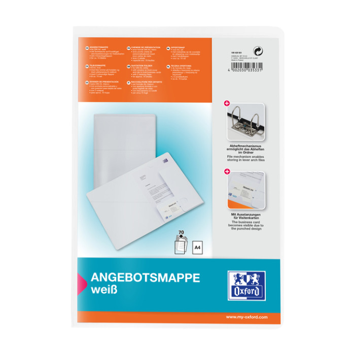 Offertemap Oxford A4 met insteektas 2 kleppen 0.5mm PP wit