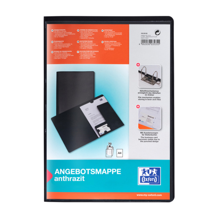 Offertemap Oxford A4 met insteektas 2 kleppen 0.5mm PP zwart