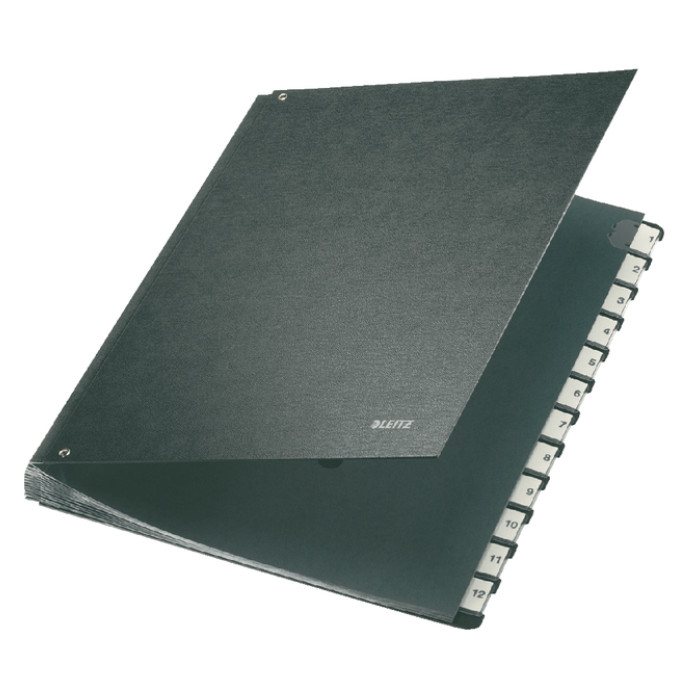 Termijnmap Leitz 1-12 270x18x345mm hardboard zwart