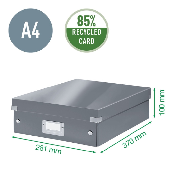 Opbergdoos Leitz Wow Click & Store organiser 280x100x370mm middel gerecycled karton zwart