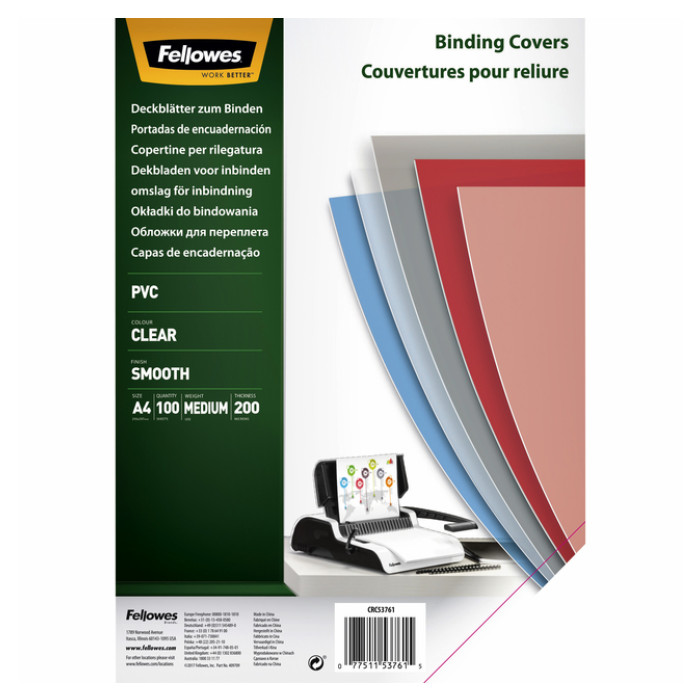 Voorblad Fellowes A4 PVC 200micron 100 stuks