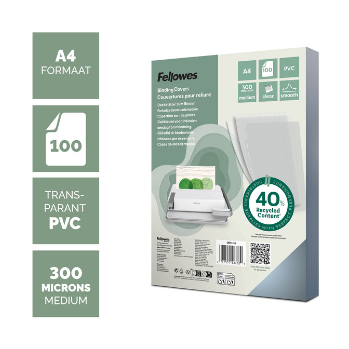 Voorblad Fellowes A4 PVC 300micron recycled 100 stuks