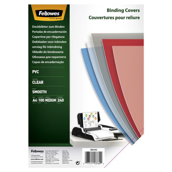 Voorblad Fellowes A4 PVC 240micron 100 stuks