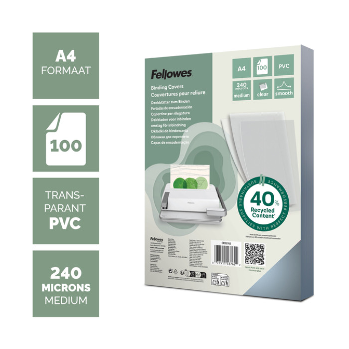 Voorblad Fellowes A4 PVC 240micron recycled 100 stuks