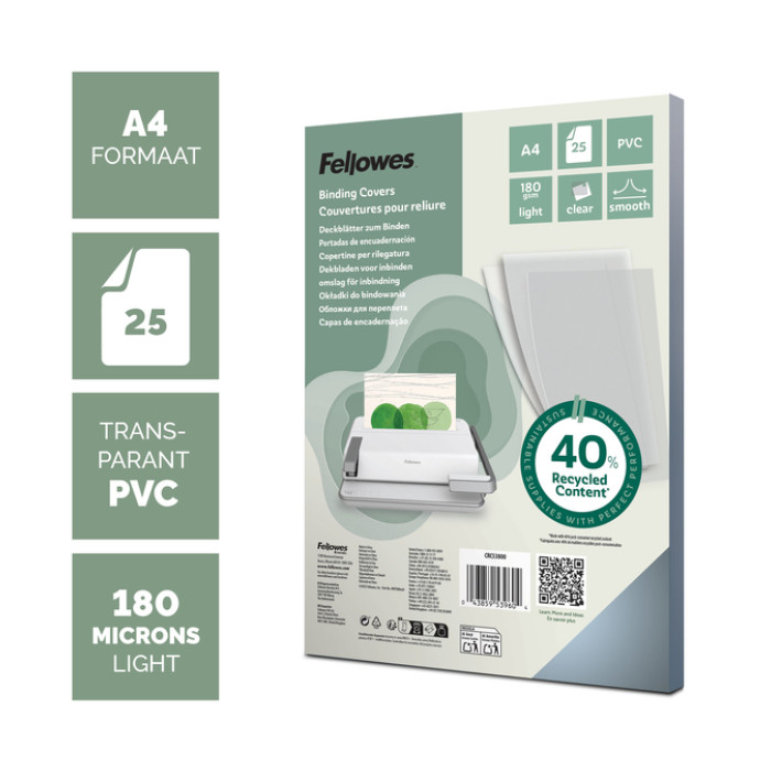 Voorblad Fellowes A4 PVC 180micron recycled 25 stuks