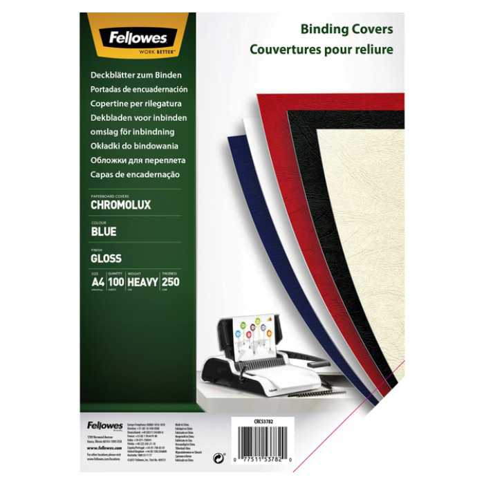 Voorblad Fellowes A4 Chromolux 250gr blauw 100 stuks
