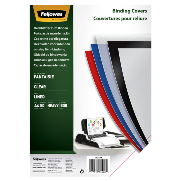 Voorblad Fellowes A4 PP 500micron transparant lijnen 50 stuks