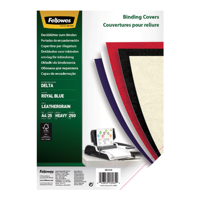 Voorblad Fellowes A4 lederlook royal blauw 25 stuks