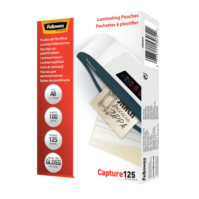 Lamineerhoes Fellowes A6 2x125micron glans 100 stuks