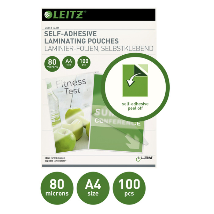 Lamineerhoes Leitz iLAM A4 zelfklevend 2x80micron EVA 100 stuks