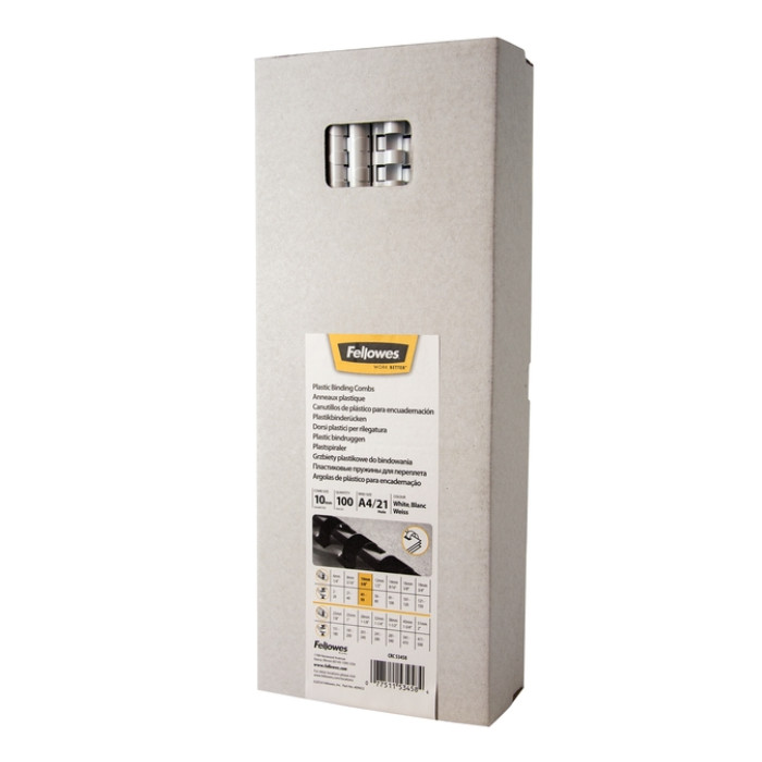 Bindrug Fellowes 10mm 21rings A4 wit 100 stuks