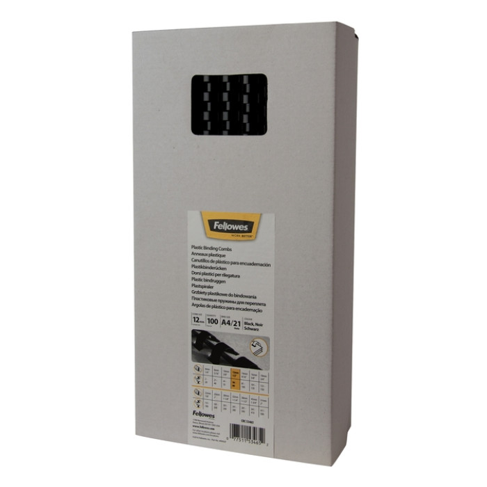 Bindrug Fellowes 12mm 21rings A4 zwart 100 stuks
