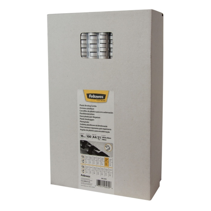 Bindrug Fellowes 16mm 21rings A4 wit 100 stuks