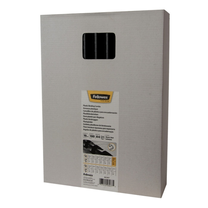 Bindrug Fellowes 19mm 21rings A4 zwart 100 stuks