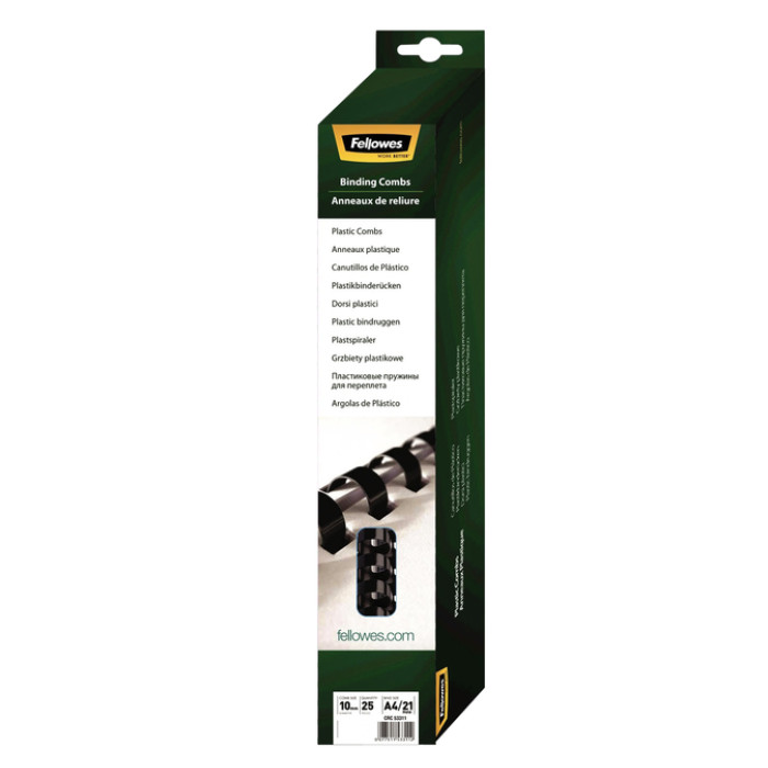 Bindrug Fellowes 10mm 21rings A4 zwart 25 stuks