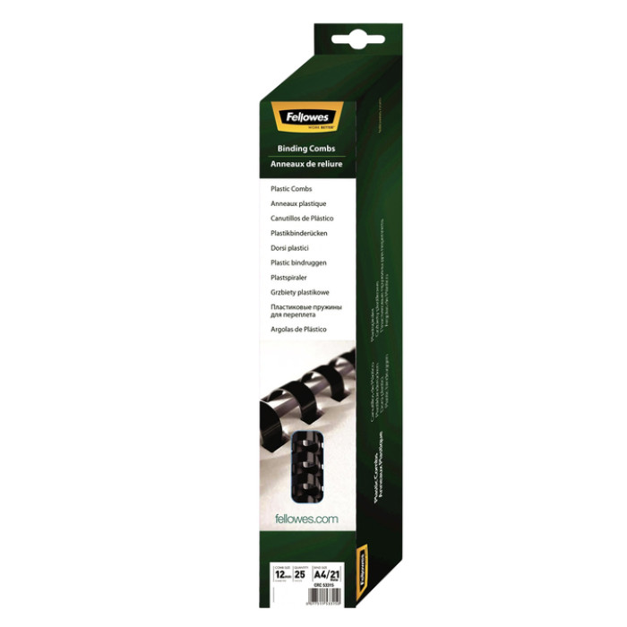 Bindrug Fellowes 12mm 21rings A4 zwart 25 stuks