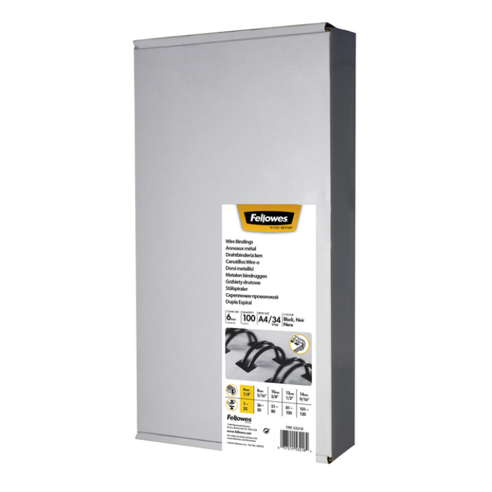 Draadrug Fellowes 6mm 34-rings A4 zwart 100 stuks