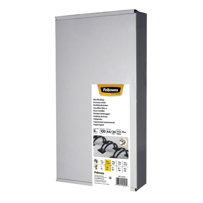 Draadrug Fellowes 8mm 34-rings A4 wit 100 stuks
