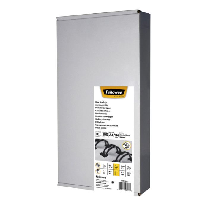 Draadrug Fellowes 10mm 34-rings A4 wit 100 stuks