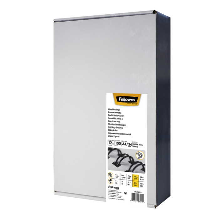 Draadrug Fellowes 12mm 34-rings A4 wit 100 stuks
