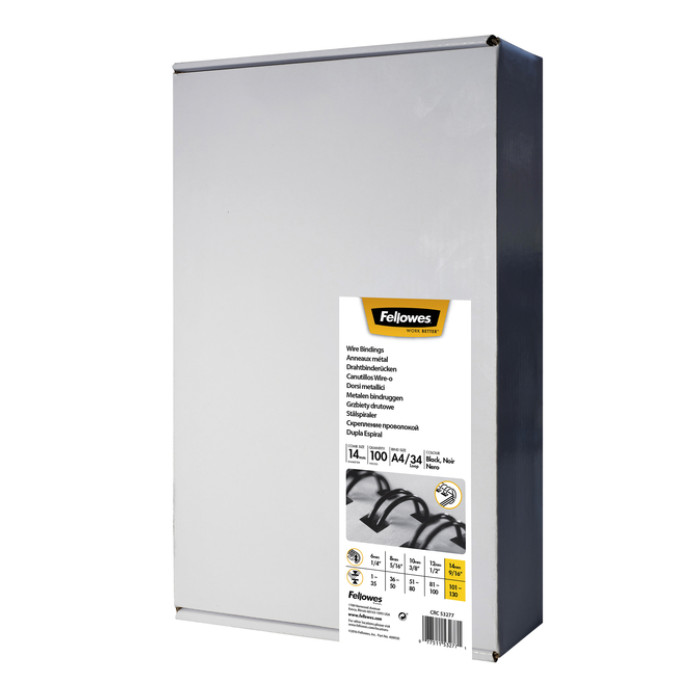 Draadrug Fellowes 14mm 34-rings A4 wit 100 stuks