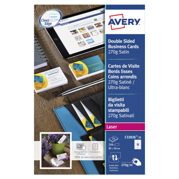 Visitekaart Avery C32026-25 2-zijdig 270gr 250stuks