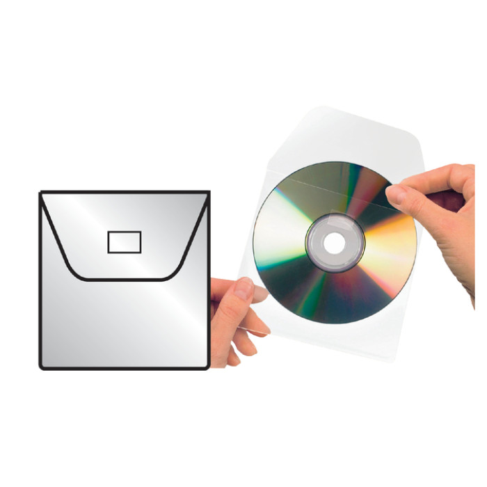 Cd/dvd hoes Djois 127x127mm met klep transparant 25 stuks