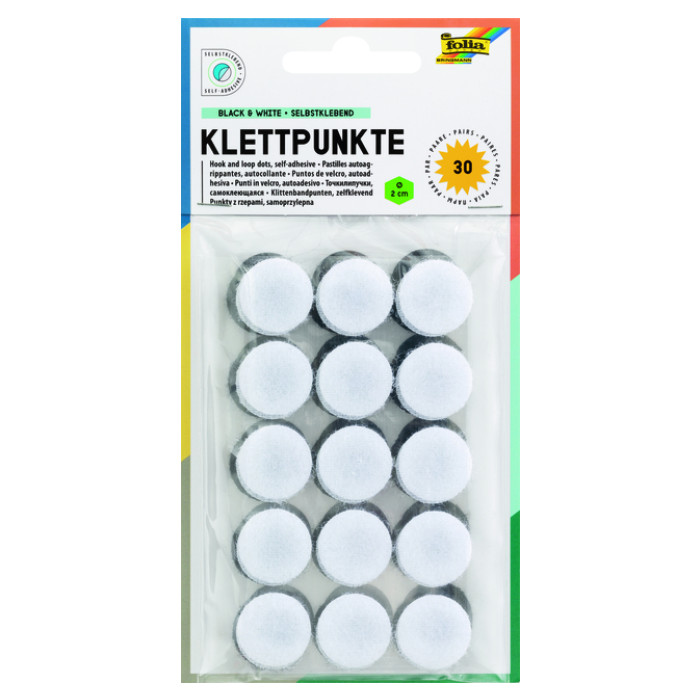 Klittenband Folia rond 2cm 15 stuks zwart 15 stuks wit