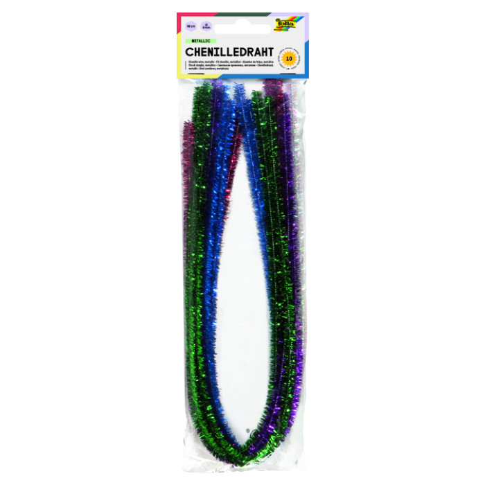 Chenilledraad Folia 50cm 8mm doorsnede 10 stuks metalic assorti