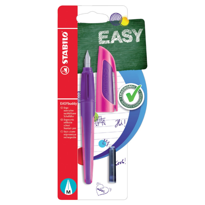 Vulpen STABILO Easybuddy rechtshandig M paars/magenta blister à 1 stuk