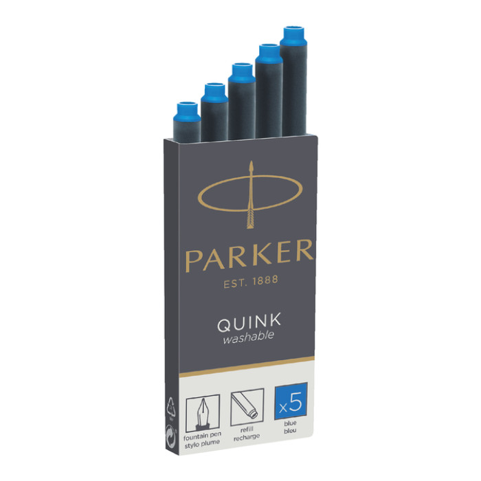 Inktpatroon Parker Quink uitwasbaar koningsblauw pak à 5 stuks