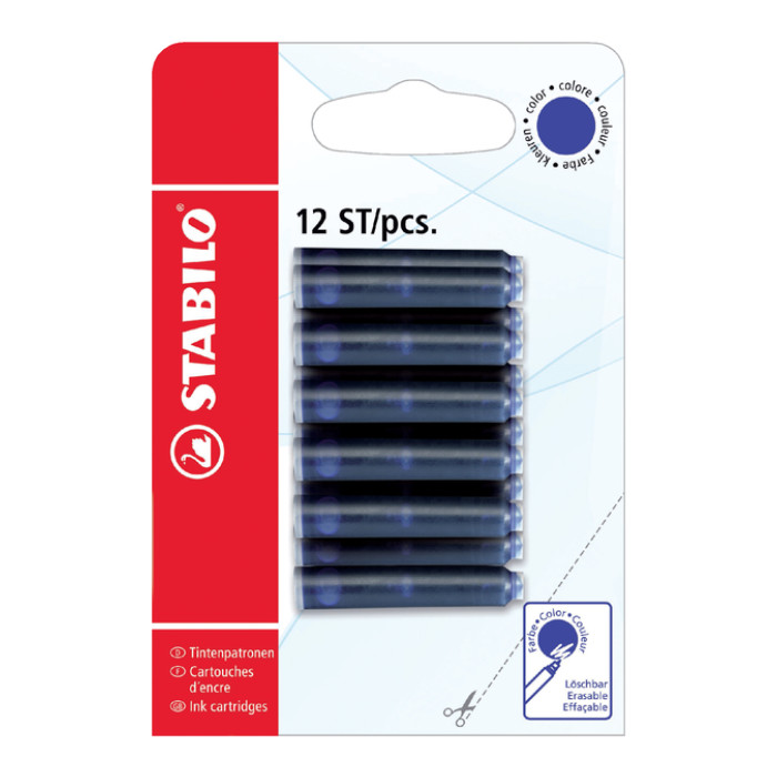 Inktpatroon STABILO blauw blister à 12 stuks